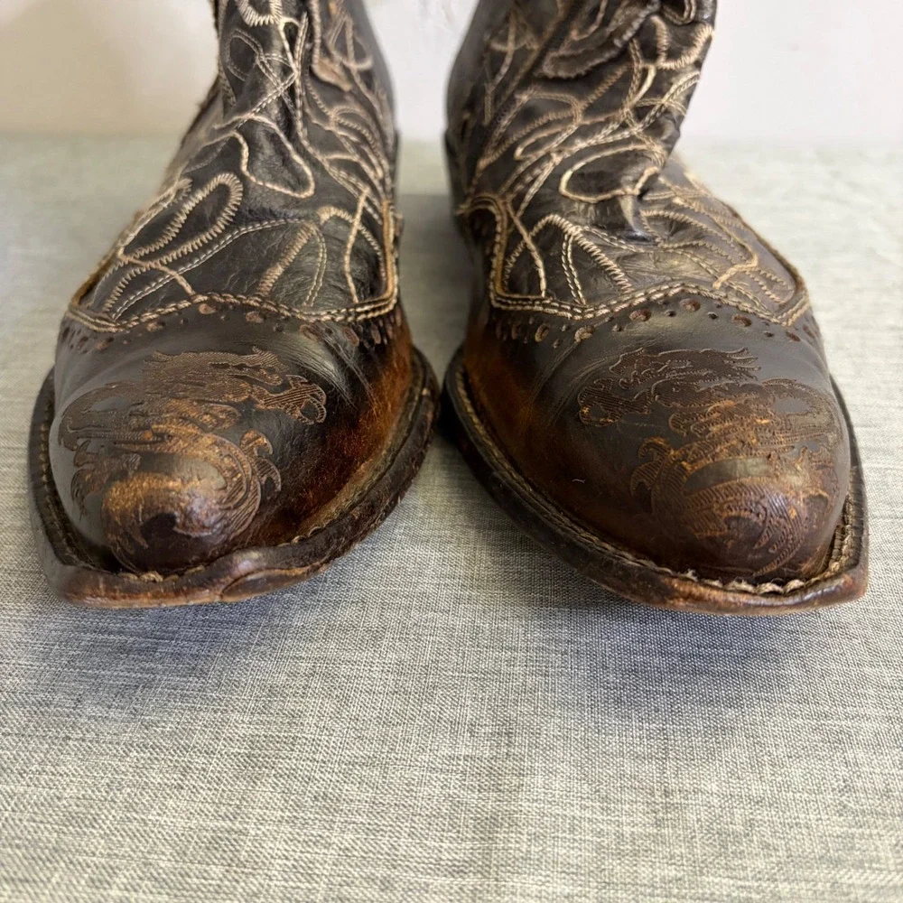 Mark Nason Boots Mens 11 Brown Rock Lir Italian‎ Leather Cross Embroidered Ankle